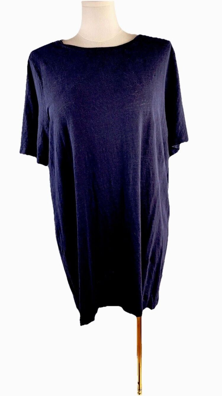 Women’s Blue Organic Linen Cottage Dark Academia Dress Size XL Eileen Fisher